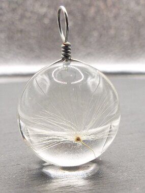 DANDELION SEED (ACHENE & PAPPUS) UMBRELLA CAUGHT IN A CRYSTAL ORB PENDANT 42